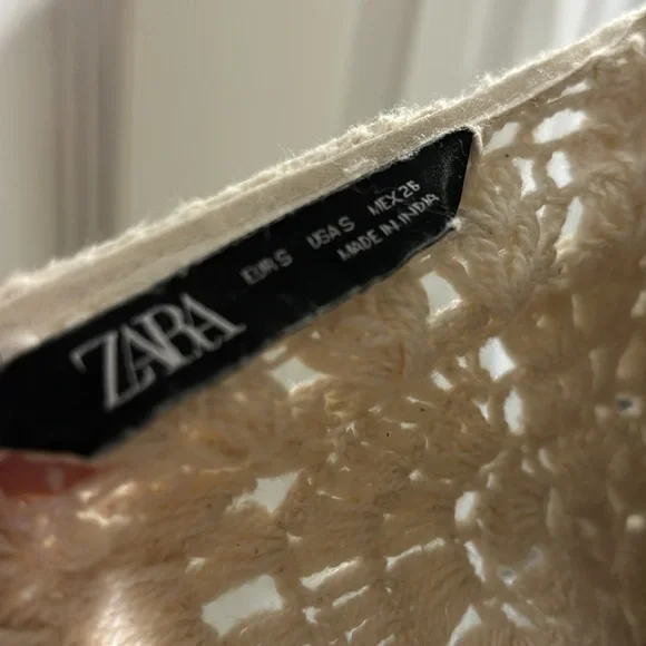 Zara Top Size Small Womens Cream Boho Crochet Cropped Festival Coastal Cotton - Picture 5 of 7